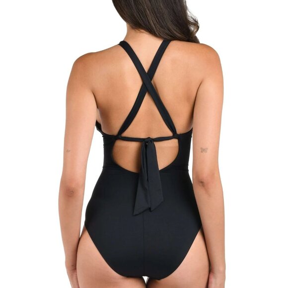 NWT La Blanca Island Goddess High Neck Keyhole One Piece in Black Size 6 - Picture 2 of 6